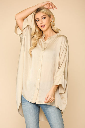 Champagne Satin Button Down Loose Fit Top