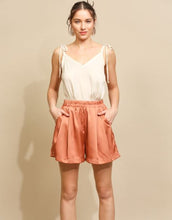 Load image into Gallery viewer, Lt Clay Pleated Wide Leg and Elastic Waist Satin Shorts