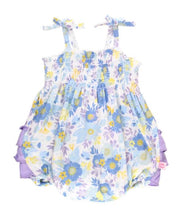 Load image into Gallery viewer, Pristine Blooms Ruched Tie Bubble Romper