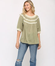 Load image into Gallery viewer, Olive Lace Trimmed Top