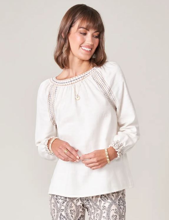 Haleigh Embroidered Top Sand Dollar