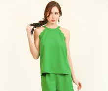 Load image into Gallery viewer, Kelly Green Scalloped Detail Halter Neck