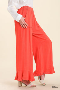 Coral Wide Frayed Pants